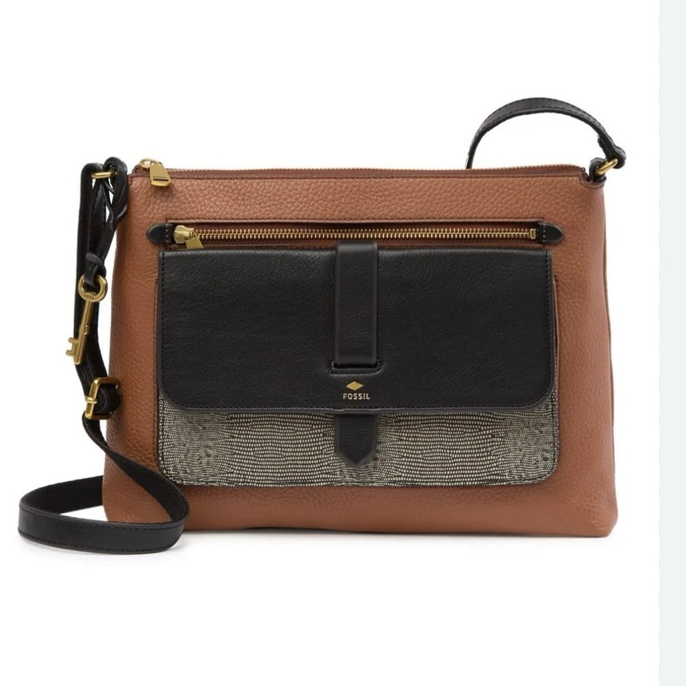 Fossil Kinley Leather Crossbody Shoulder Bag Brown Black